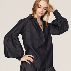 7 For All Mankind Bubble Sleeve Denim Top Oversized Size XS